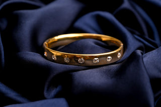Victorian French Diamond Bangle; Antique 18K Gold Old Cut Diamond Bracelet