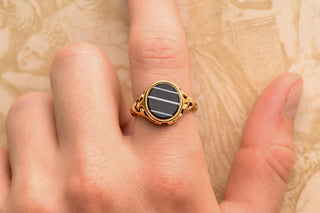 Victorian 18K Gold Banded Agate Signet Ring c.1870 Pinky Gentleman's Ring