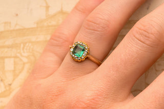 Victorian Emerald and Diamond Cluster Ring by Raymond c.1890 Brussels