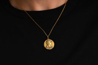 Antique French Art Nouveau Athena Gold Medallion Pendant by Tairac, c.1900