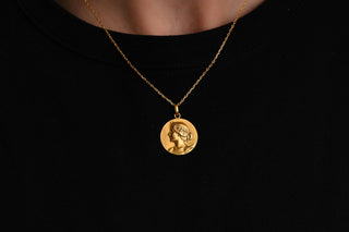 French 18K Gold Art Nouveau Medal Pendant of La France by Tairac c.1900