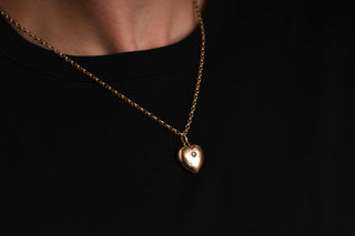 Austro-Hungarian 14K Rose Gold Heart Locket with Rose-Cut Diamond c.1880