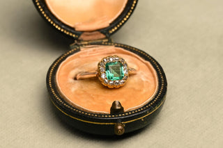 Victorian Emerald and Diamond Cluster Ring by Raymond c.1890 Brussels