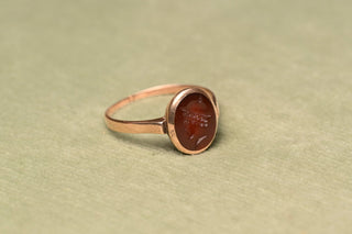 Carnelian Hermes intaglio ring, side view