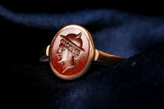 Carnelian intaglio of Hermes (Mercury) close up
