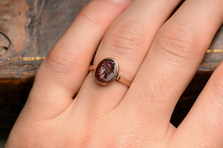 Antique Hermes intaglio ring worn on the hand
