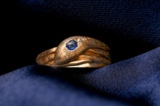 Edwardian 18K Gold Sapphire & Diamond Snake Ring, London 1902