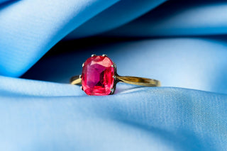 Antique French Pink Paste Solitaire Ring, 18K Gold & Silver, c.1860