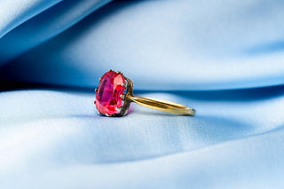 Antique French Pink Paste Solitaire Ring, 18K Gold & Silver, c.1860