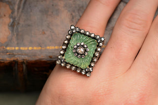 French Carved Russian Emerald & Diamond ‘Jelly Mould’ Ring, c.1840