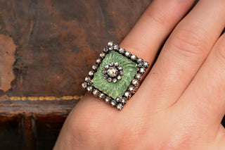 French Carved Russian Emerald & Diamond ‘Jelly Mould’ Ring, c.1840