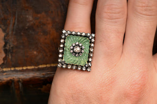 French Carved Russian Emerald & Diamond ‘Jelly Mould’ Ring, c.1840