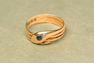 Edwardian 18K Gold Sapphire & Diamond Snake Ring, London 1902