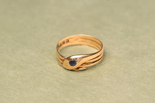 Edwardian 18K Gold Sapphire & Diamond Snake Ring, London 1902