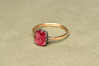 Antique French Pink Paste Solitaire Ring, 18K Gold & Silver, c.1860
