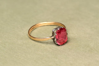 Antique French Pink Paste Solitaire Ring, 18K Gold & Silver, c.1860