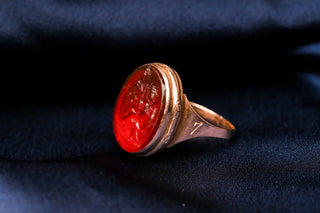 Side view of the Tassie intaglio ring showing the hinged bezel