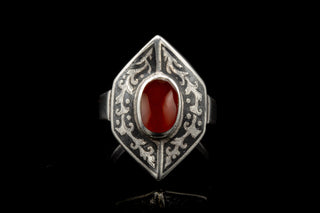 Vintage Thai Silver Nielloed Carnelian Ring-Ravensbury Antiques