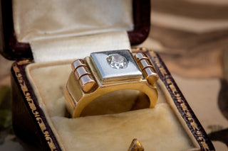 French 1940's Gold & Platinum Diamond Signet-Ravensbury Antiques