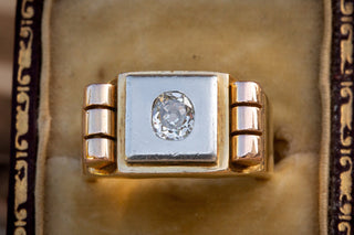 French 1940's Gold & Platinum Diamond Signet-Ravensbury Antiques