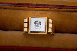 French 1940's Gold & Platinum Diamond Signet-Ravensbury Antiques