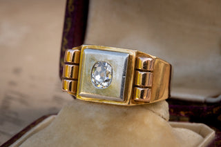 French 1940's Gold & Platinum Diamond Signet-Ravensbury Antiques