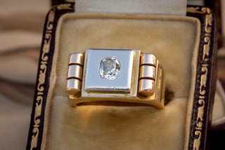 French 1940's Gold & Platinum Diamond Signet-Ravensbury Antiques