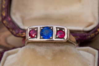 Edwardian Red & Blue Spinel Trilogy Ring-Ravensbury Antiques