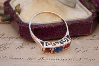 Edwardian Red & Blue Spinel Trilogy Ring-Ravensbury Antiques