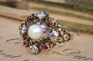 Georgian Ruby and Pearl Floral Cluster Ring-Ravensbury Antiques