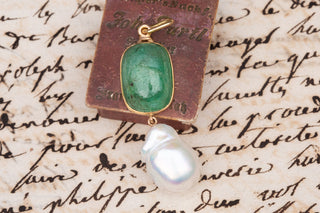 Baroque Revival 14ct Emerald and Pearl Pendant-Ravensbury Antiques