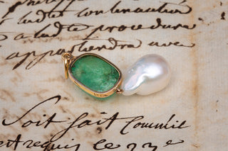 Baroque Revival 14ct Emerald and Pearl Pendant-Ravensbury Antiques