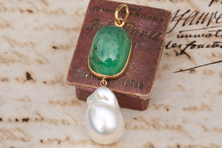 Baroque Revival 14ct Emerald and Pearl Pendant-Ravensbury Antiques