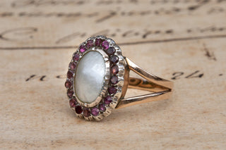 Georgian Pearl and Ruby Cluster Ring-Ravensbury Antiques