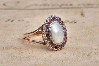 Georgian Pearl and Ruby Cluster Ring-Ravensbury Antiques