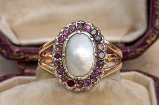Georgian Pearl and Ruby Cluster Ring-Ravensbury Antiques