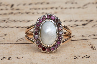 Georgian Pearl and Ruby Cluster Ring-Ravensbury Antiques