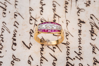 French Art Deco Diamond and Ruby Ring-Ravensbury Antiques