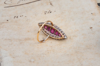 Victorian Diamond and Ruby Navette Ring-Ravensbury Antiques