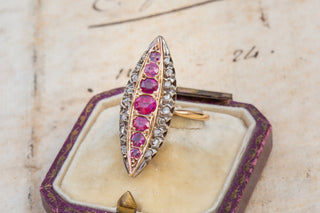 Victorian Diamond and Ruby Navette Ring-Ravensbury Antiques