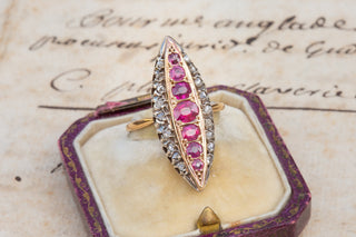 Victorian Diamond and Ruby Navette Ring-Ravensbury Antiques