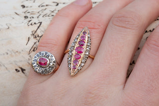 Victorian Diamond and Ruby Navette Ring-Ravensbury Antiques