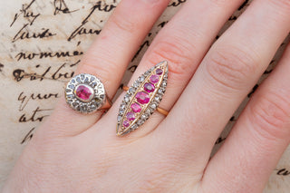 Victorian Diamond and Ruby Navette Ring-Ravensbury Antiques