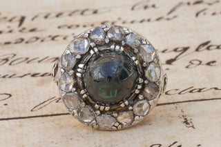 Georgian Green Sapphire & Diamond Cluster-Ravensbury Antiques