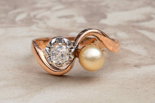 Belle Époque Diamond & Pearl Toi et Moi Ring-Ravensbury Antiques