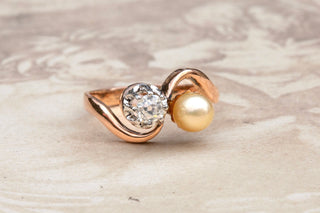 Belle Époque Diamond & Pearl Toi et Moi Ring-Ravensbury Antiques