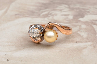 Belle Époque Diamond & Pearl Toi et Moi Ring-Ravensbury Antiques