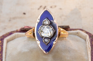 Belle Époque Navette Diamond & Enamel Ring-Ravensbury Antiques
