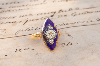 Belle Époque Navette Diamond & Enamel Ring-Ravensbury Antiques