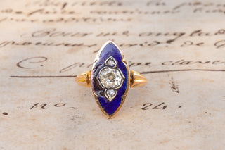 Belle Époque Navette Diamond & Enamel Ring-Ravensbury Antiques